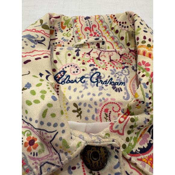 Womens Robert Graham Lambskin Suede Print Jacket Sz XS Cream Multicolor Paisley - Picture 3 of 11